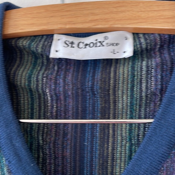 St. Croix Shop Striped V Neck Pullover Wool Sweater L Large - Picture 2 of 4